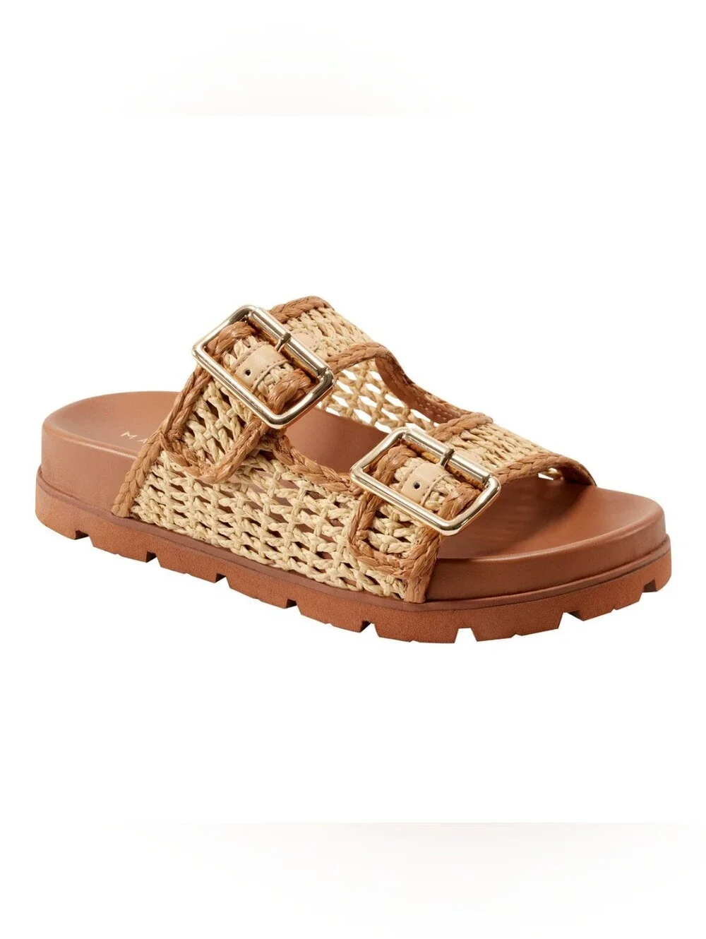 Marc Fisher Mylan Woven Buckle Slide Sandals Medium Natural Tan